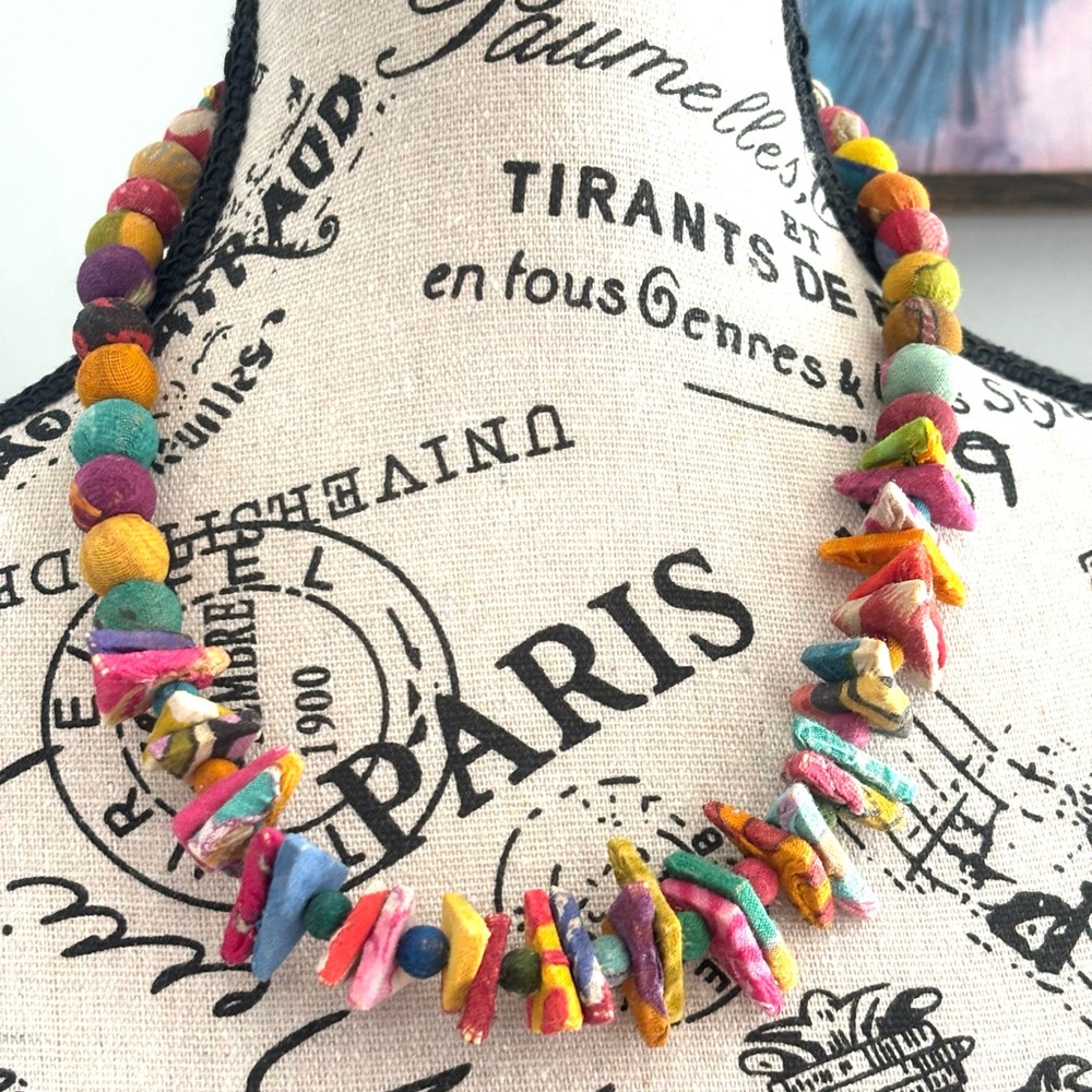 Kantha Paired Triangle Necklace